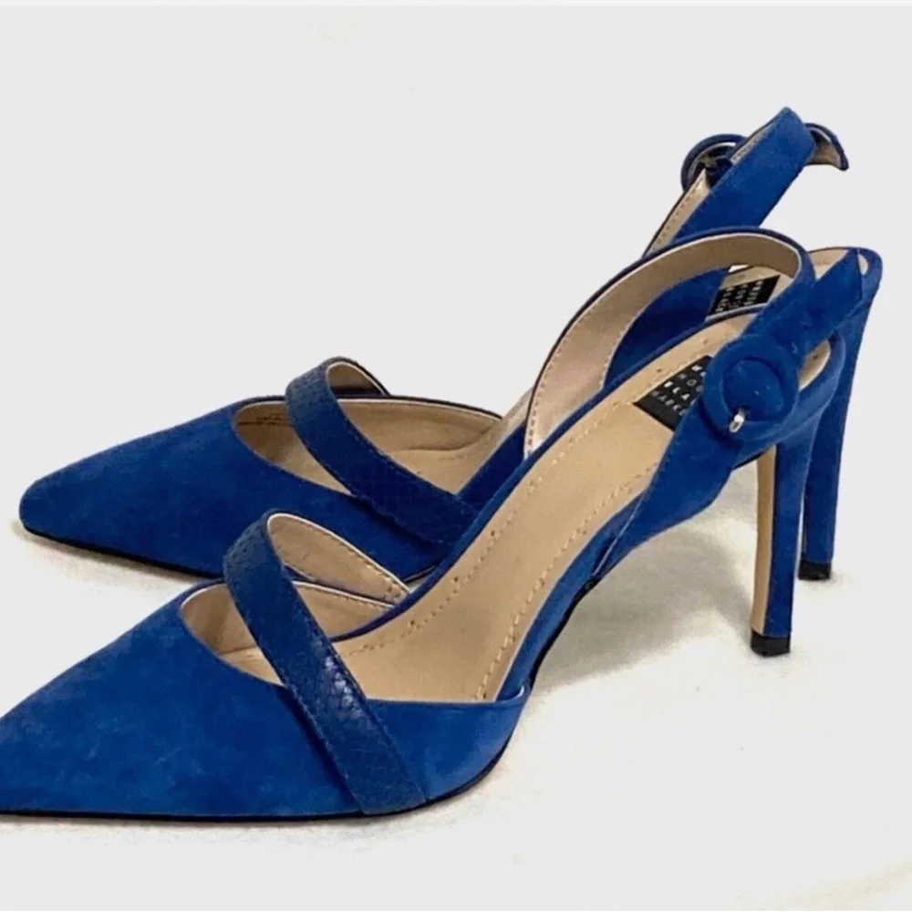 White House Black Market Royal Blue Suede Slingback With Snake Embossed Stran - Picture 2 of 9